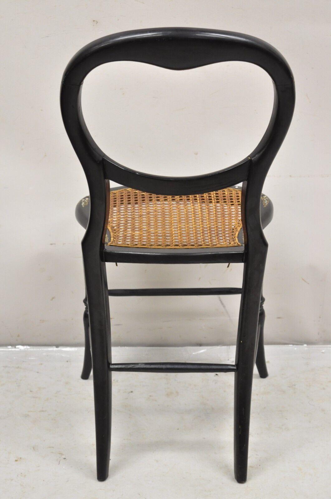Antique Victorian Mother of Pearl Inlay Black Ebonized Regency Cane Side Chair 6