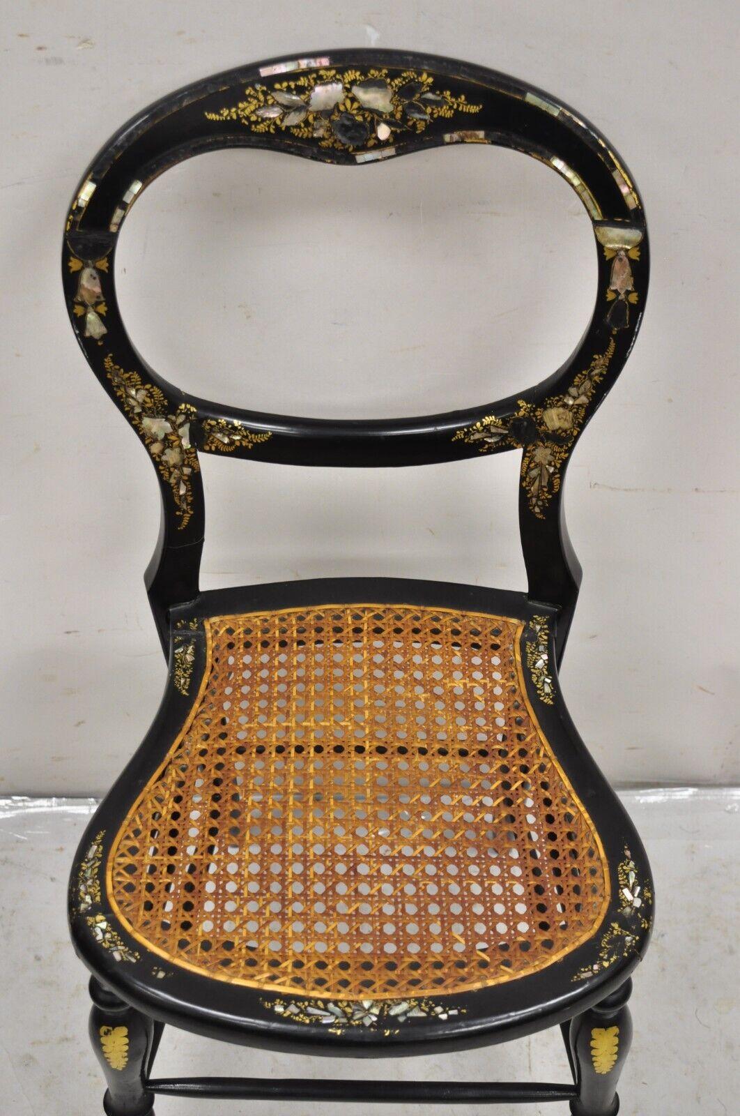 Antique Victorian Mother of Pearl Inlay Black Ebonized Regency Cane Side Chair 7
