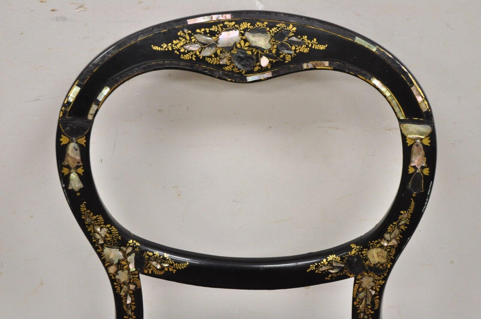 Antique Victorian Mother of Pearl Inlay Black Ebonized Regency Cane Side Chair In Good Condition In Philadelphia, PA