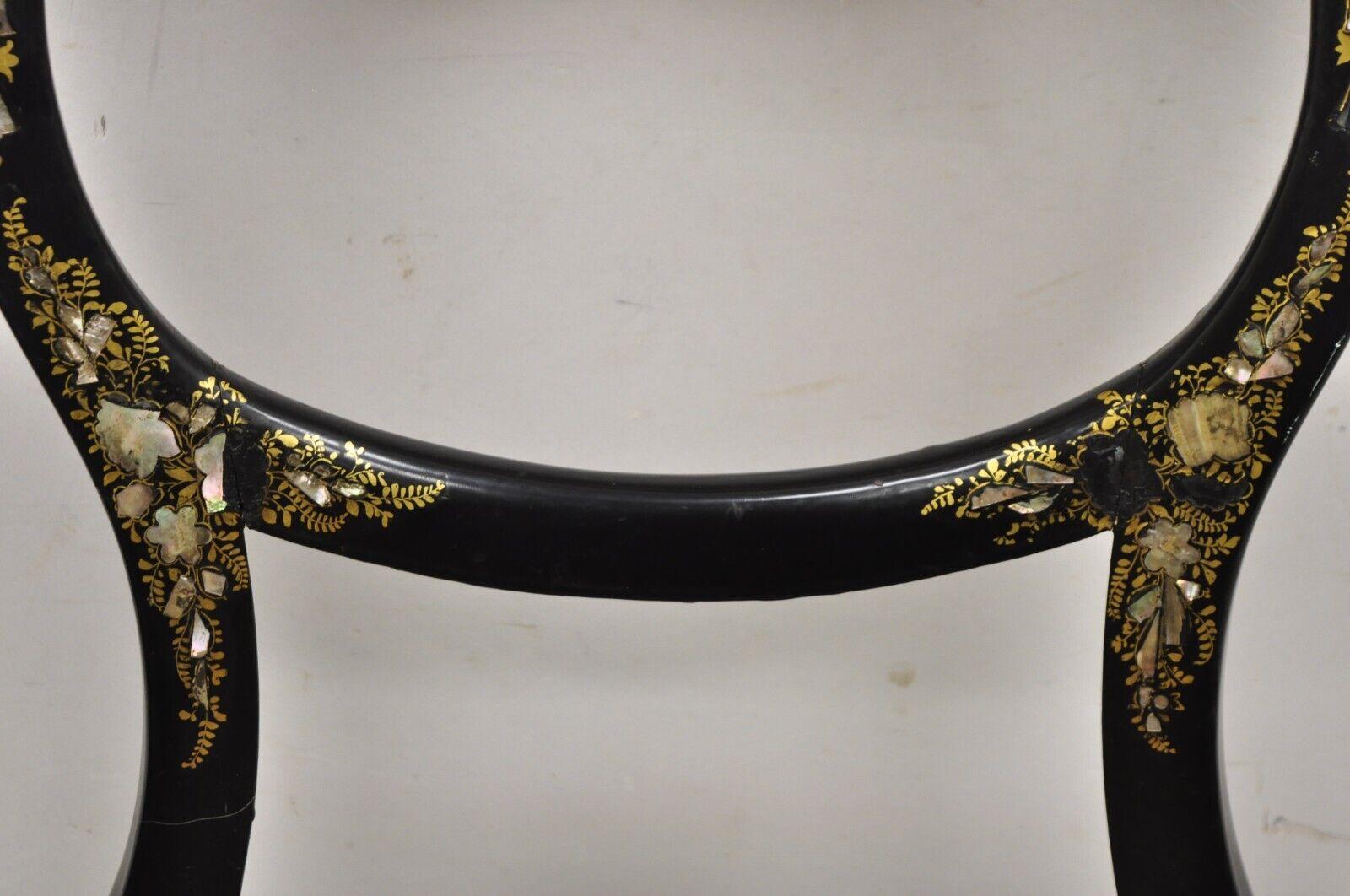 Antique Victorian Mother of Pearl Inlay Black Ebonized Regency Cane Side Chair 3