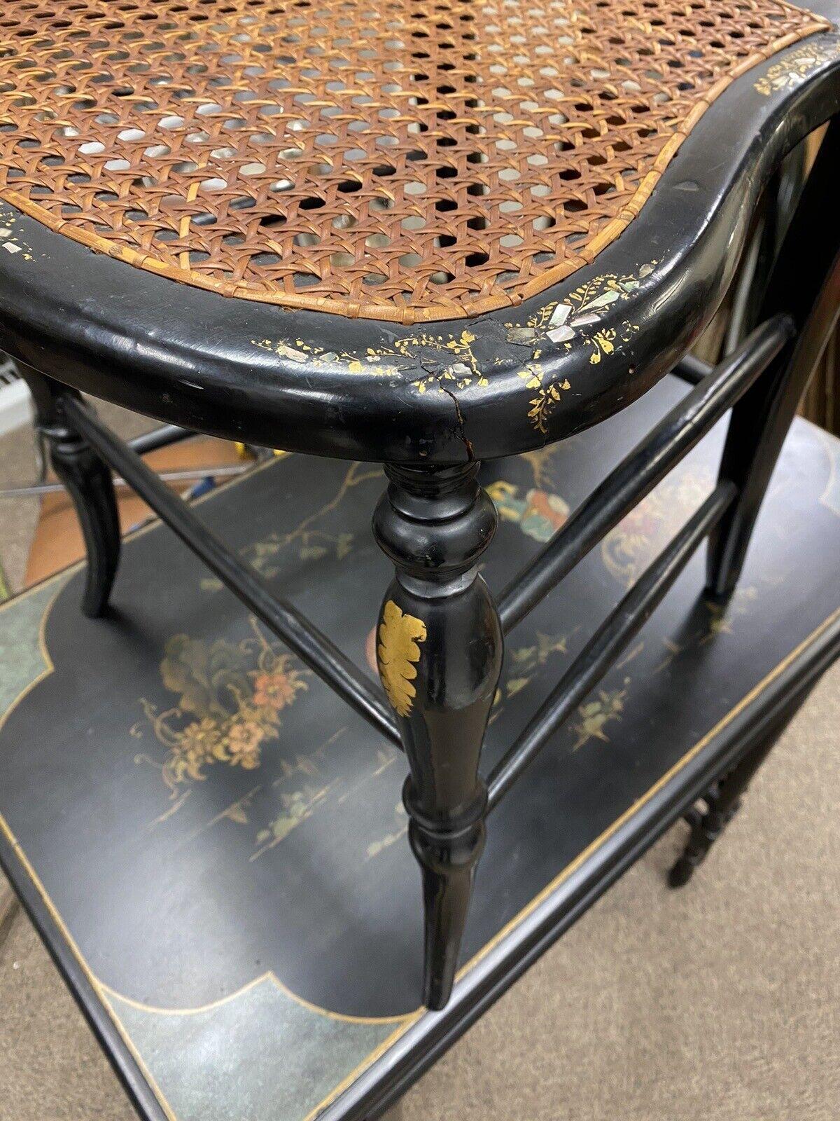 Antique Victorian Mother of Pearl Inlay Black Ebonized Regency Cane Side Chair 4
