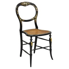 Ancienne chaise d'appoint victorienne en nacre noir ébonisé Regency Cane Side Chair