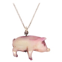 Antique Victorian Mother of Pearl "Lucky Pig" Charm Pendant