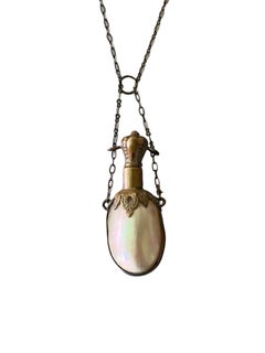 Antique Victorian Mother-of-Pearl Scent Bottle Pendant Necklace, C. 1890–1900