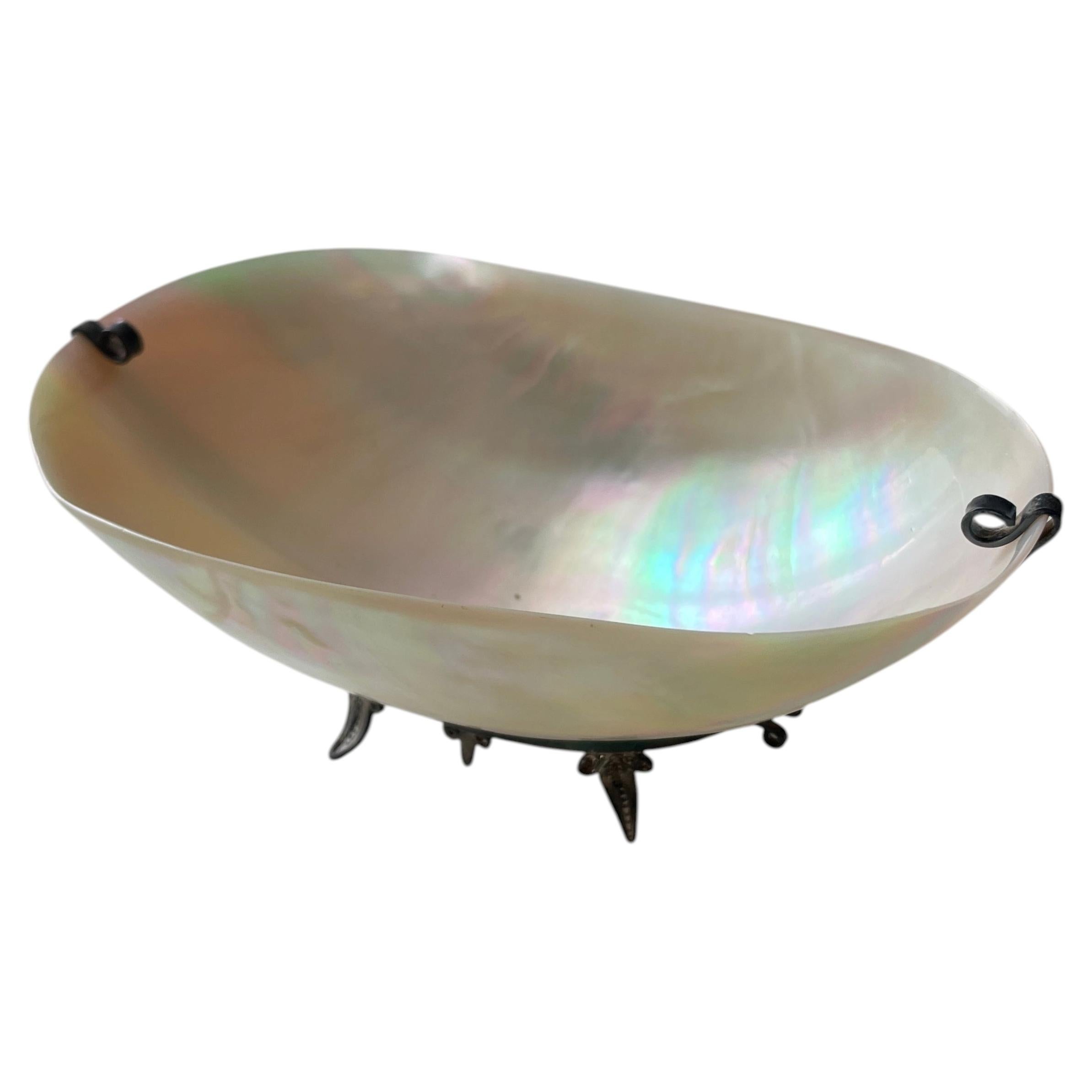 Antique Victorian Mother of Pearl & Silver-Plated Salt Cellar, circa 1900