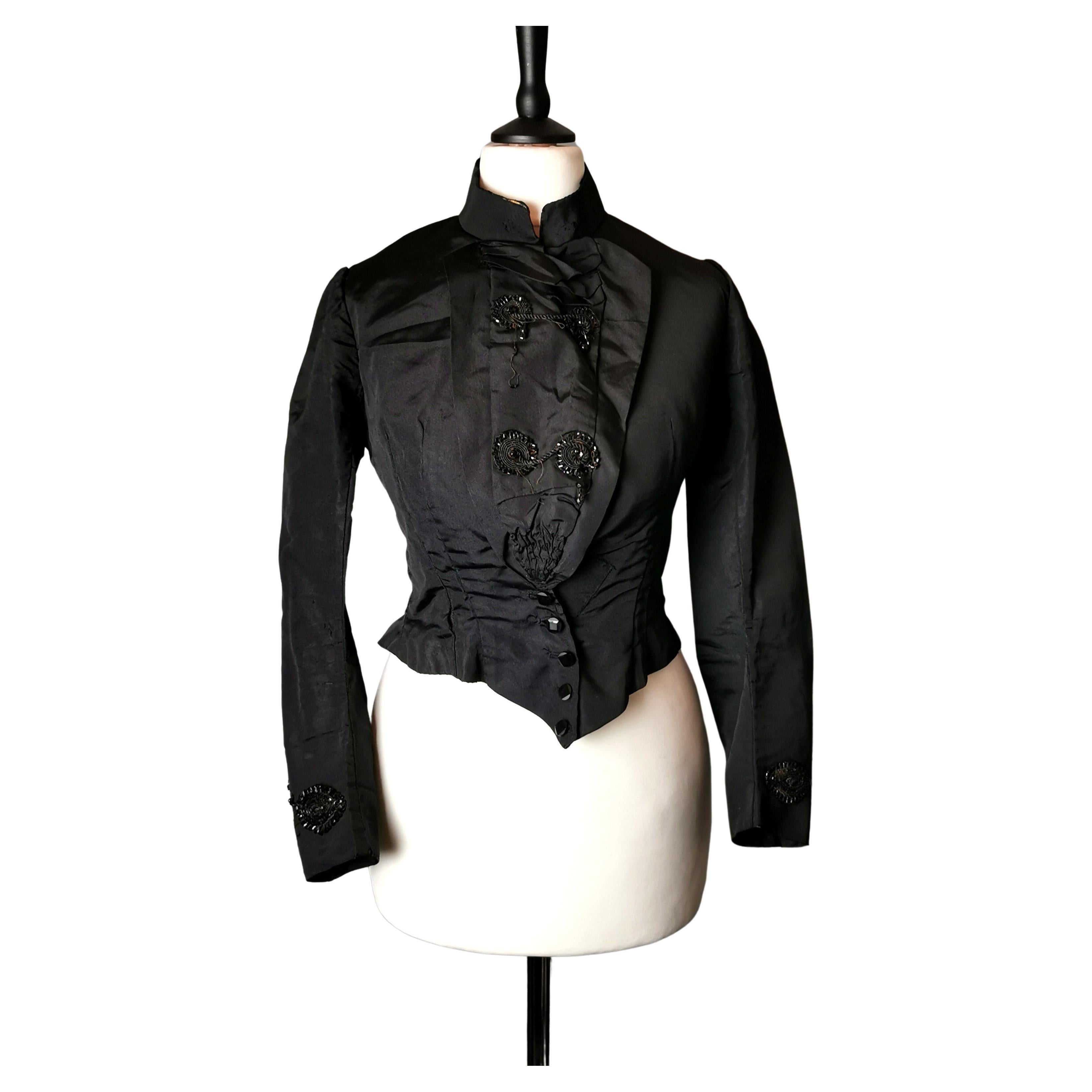 Antique Victorian mourning bodice, Blouse, French jet  For Sale