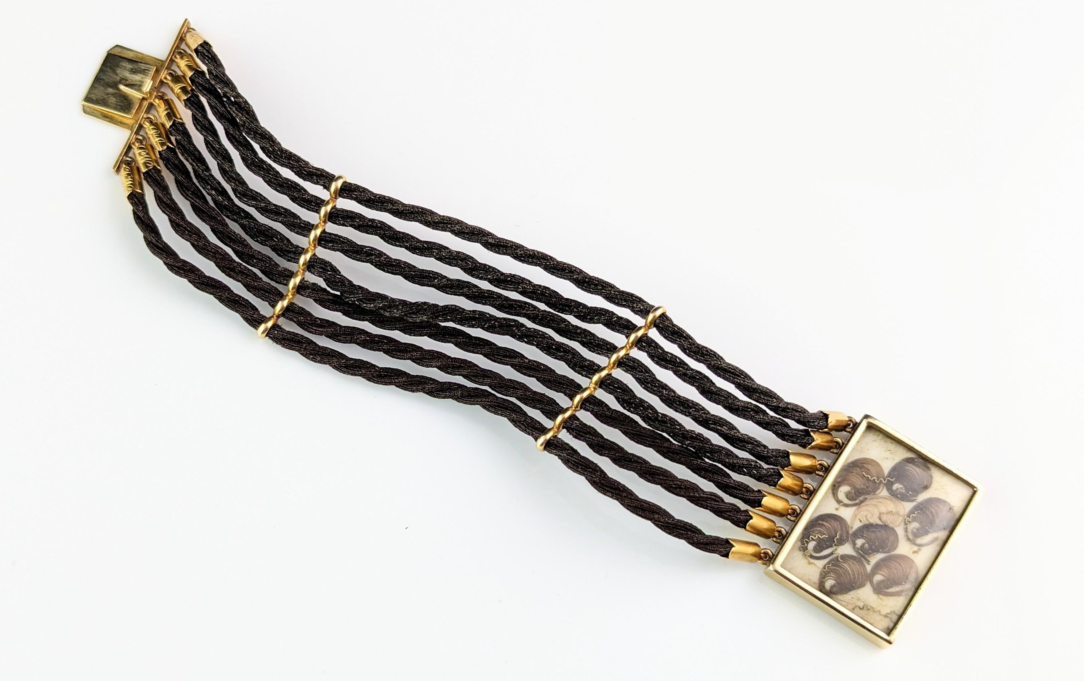 Antikes viktorianisches Trauerarmband, 18 Karat Gold und Haararbeit  im Angebot 5