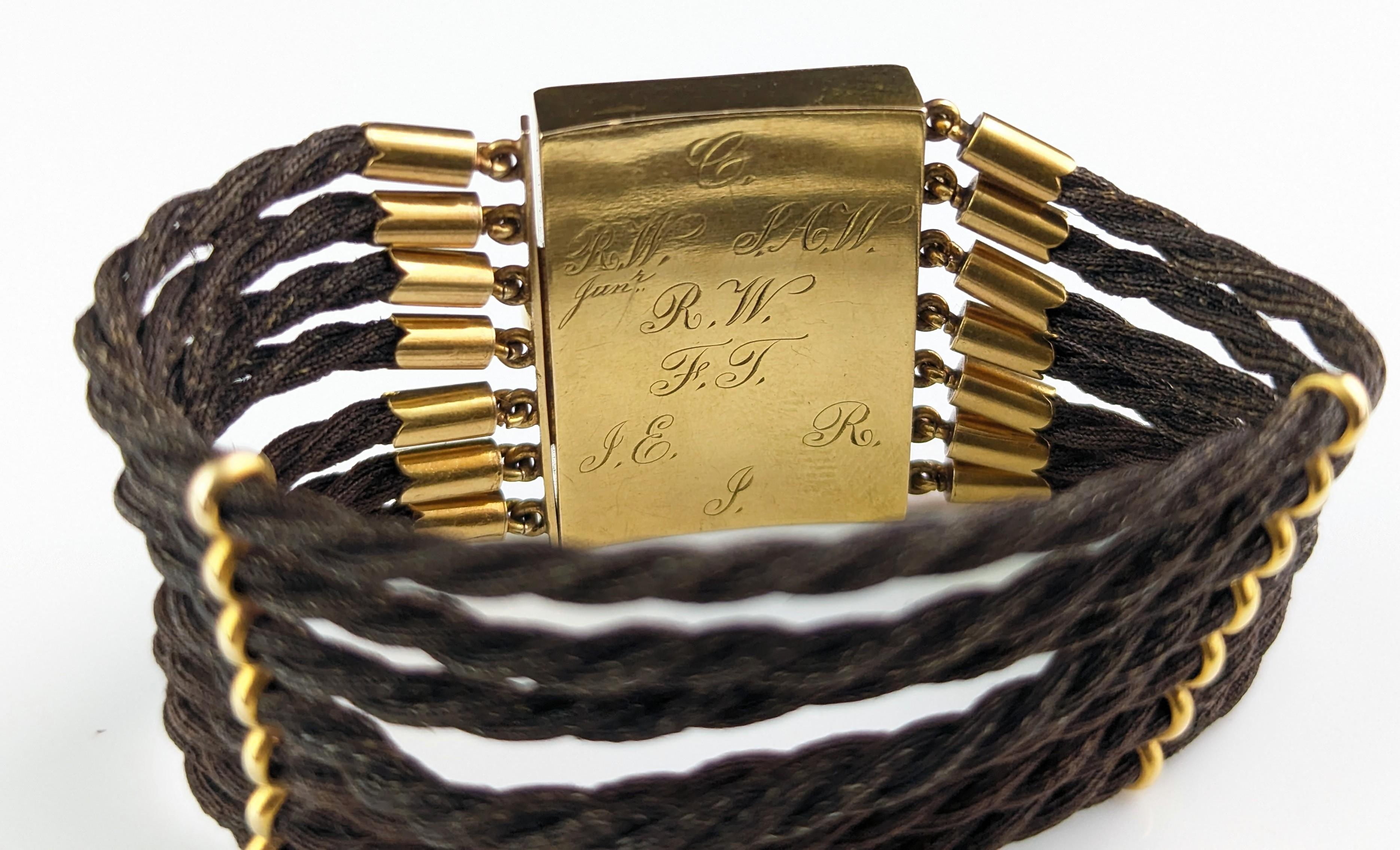 Antique Victorian mourning bracelet, 18k gold and Hairwork  For Sale 7