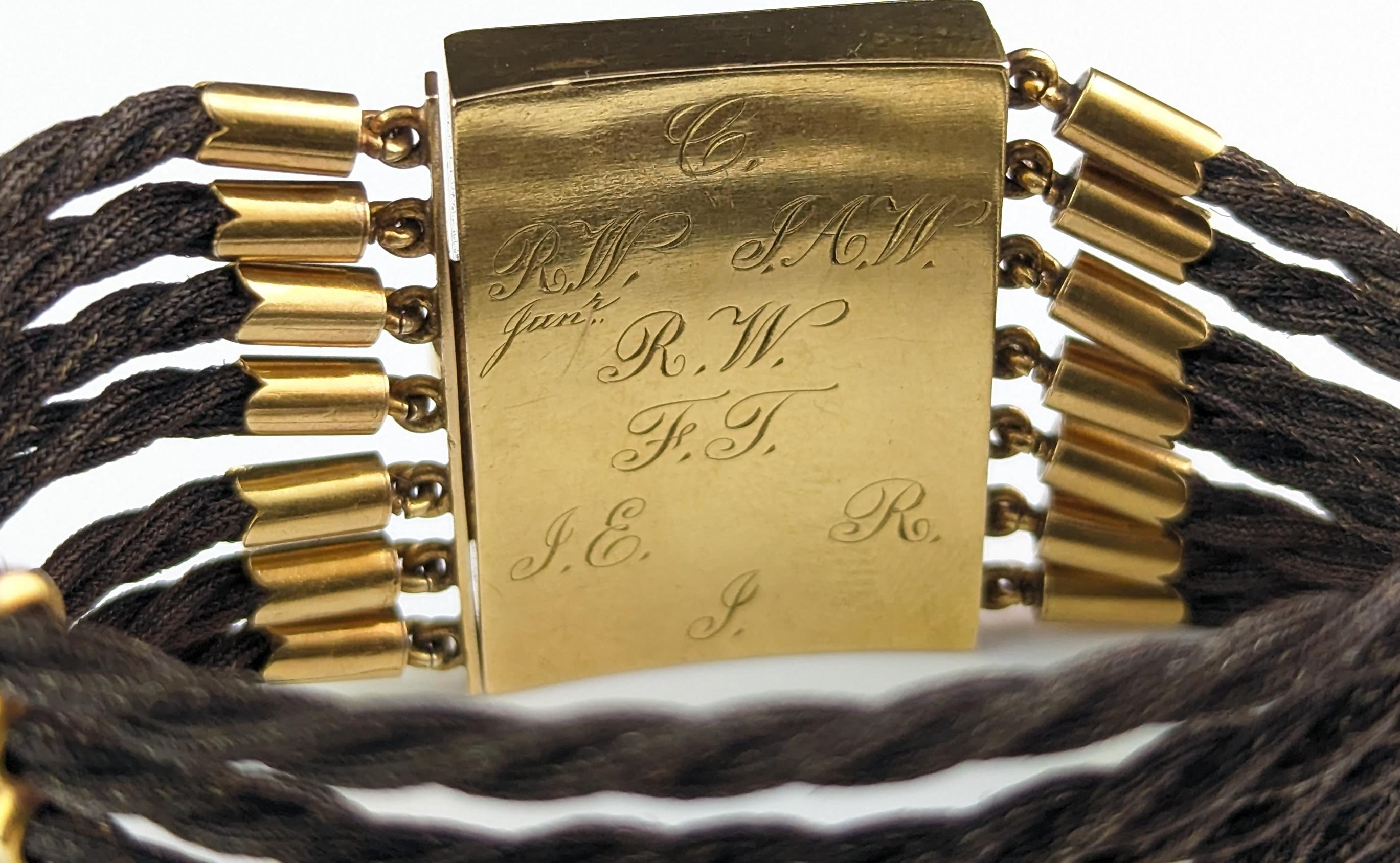Antikes viktorianisches Trauerarmband, 18 Karat Gold und Haararbeit  im Angebot 7