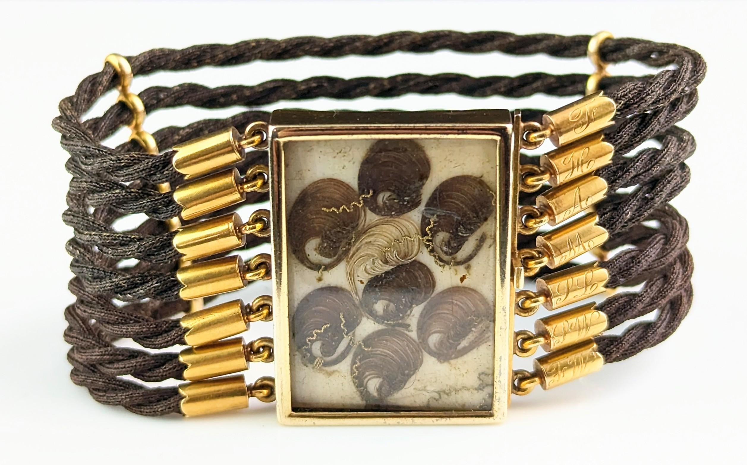 Antikes viktorianisches Trauerarmband, 18 Karat Gold und Haararbeit  im Angebot 9