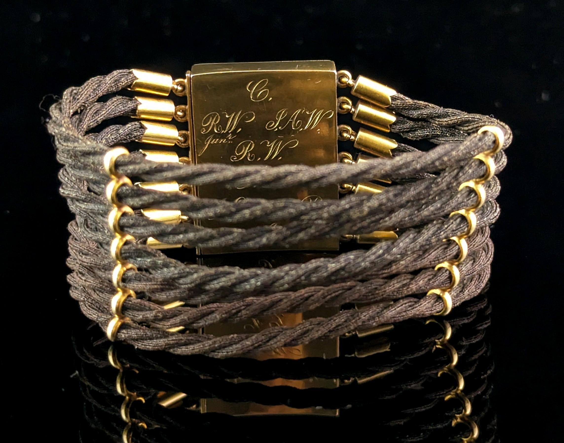 Antikes viktorianisches Trauerarmband, 18 Karat Gold und Haararbeit  im Zustand „Gut“ im Angebot in NEWARK, GB