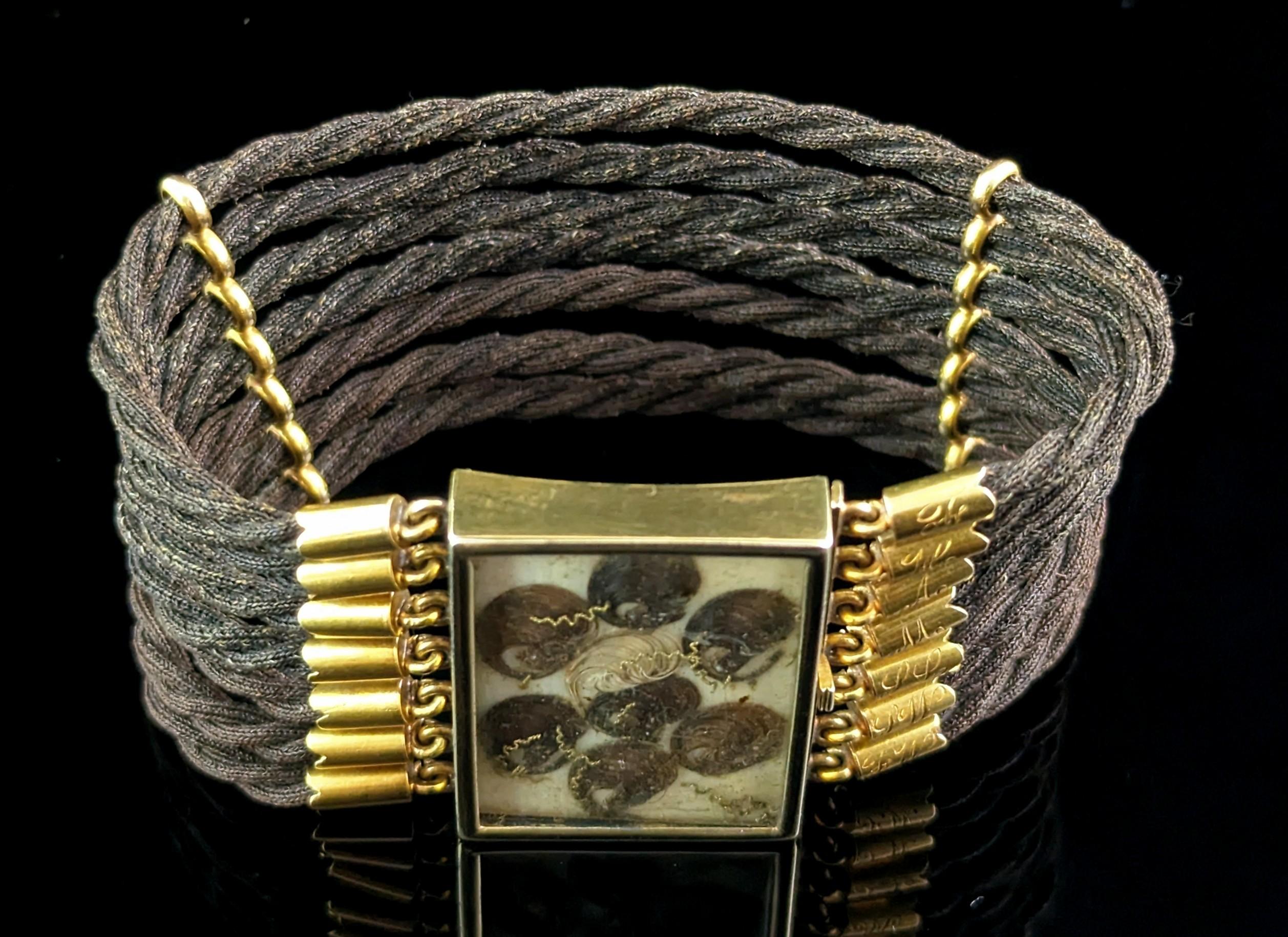 Antikes viktorianisches Trauerarmband, 18 Karat Gold und Haararbeit  im Angebot 2