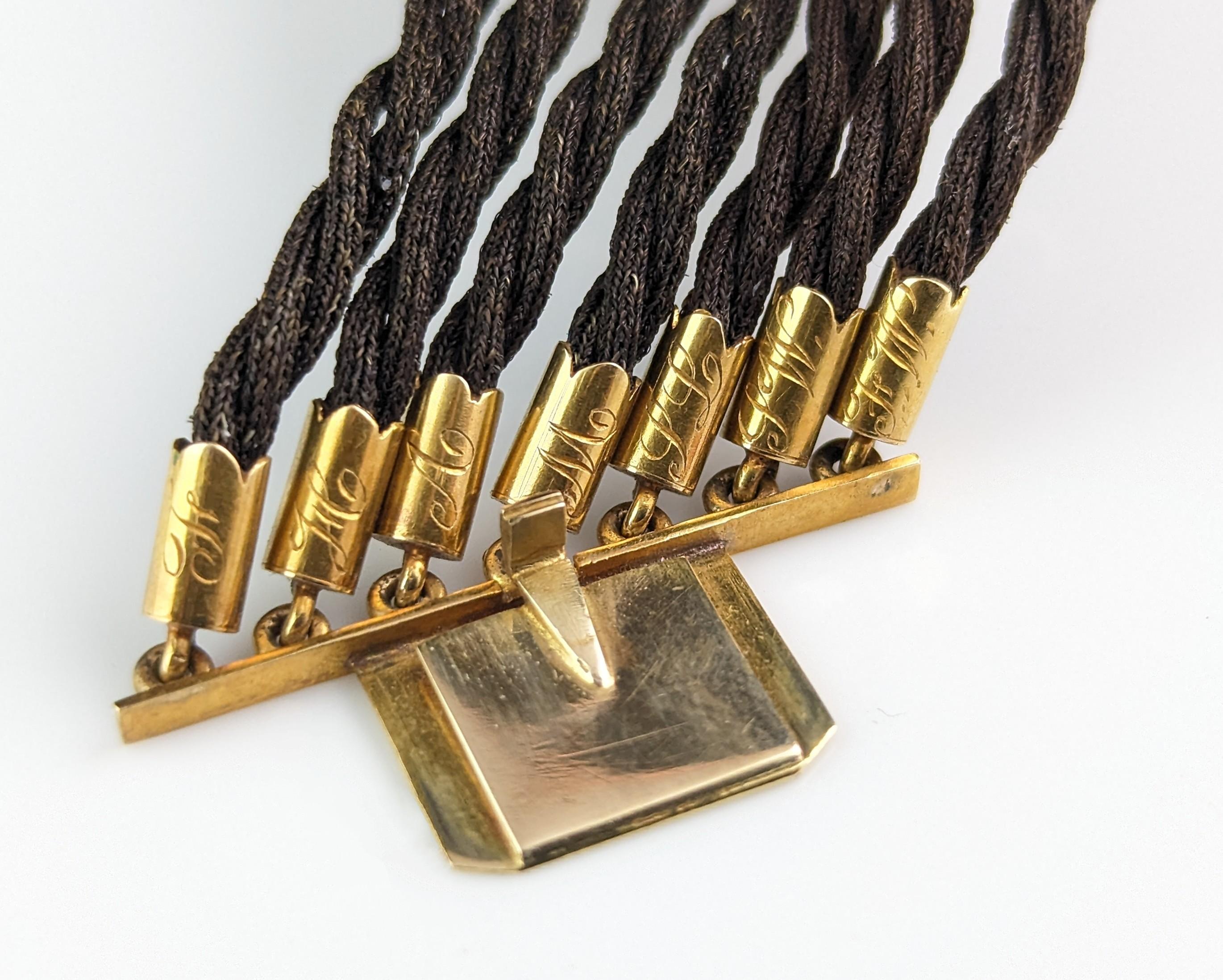 Antikes viktorianisches Trauerarmband, 18 Karat Gold und Haararbeit  im Angebot 4