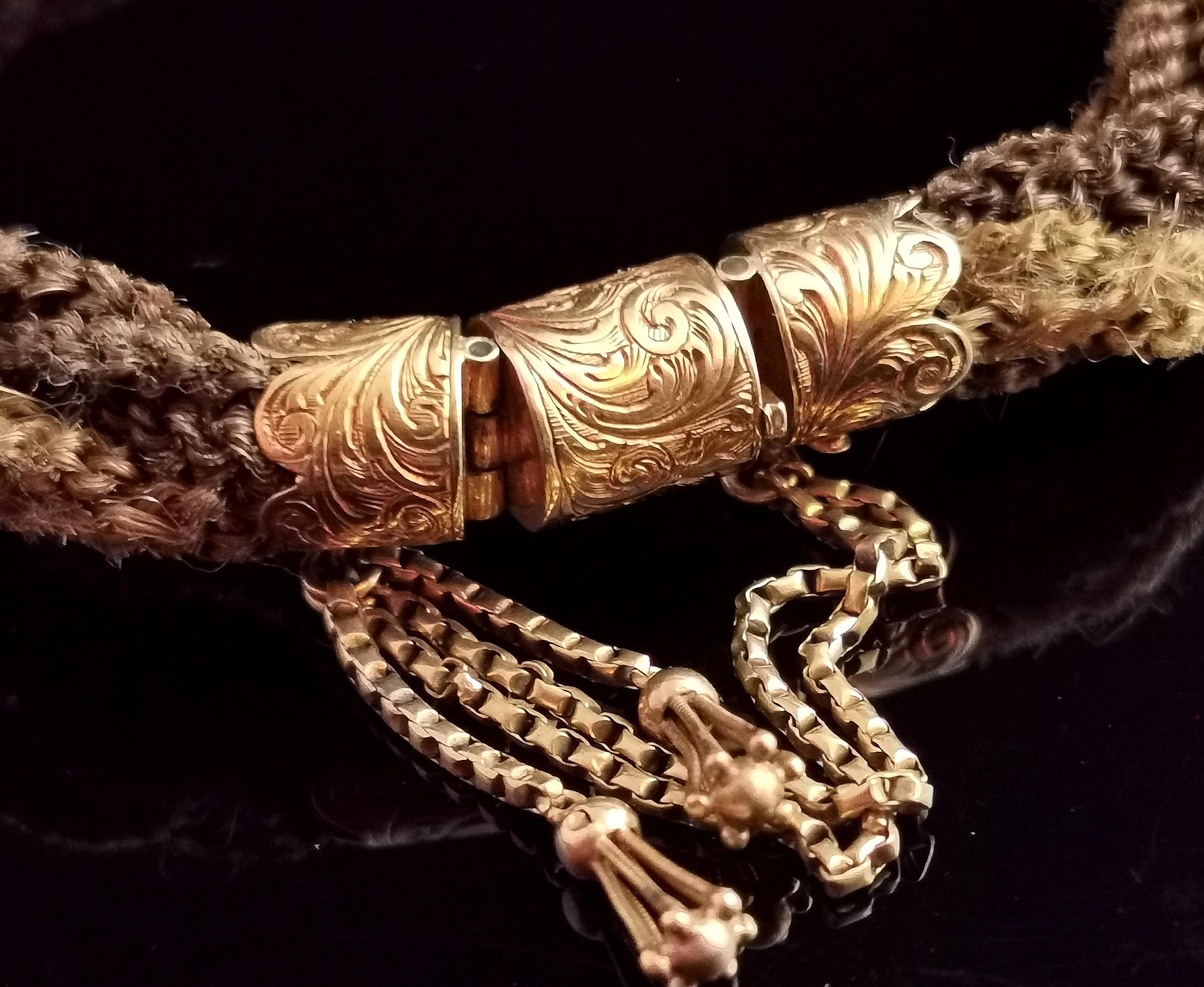Antique Victorian Mourning Bracelet, Hairwork, 9k Yellow Gold Tassel 2
