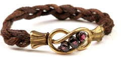 Antique Victorian mourning bracelet, Hairwork, Amethyst paste and Gilt