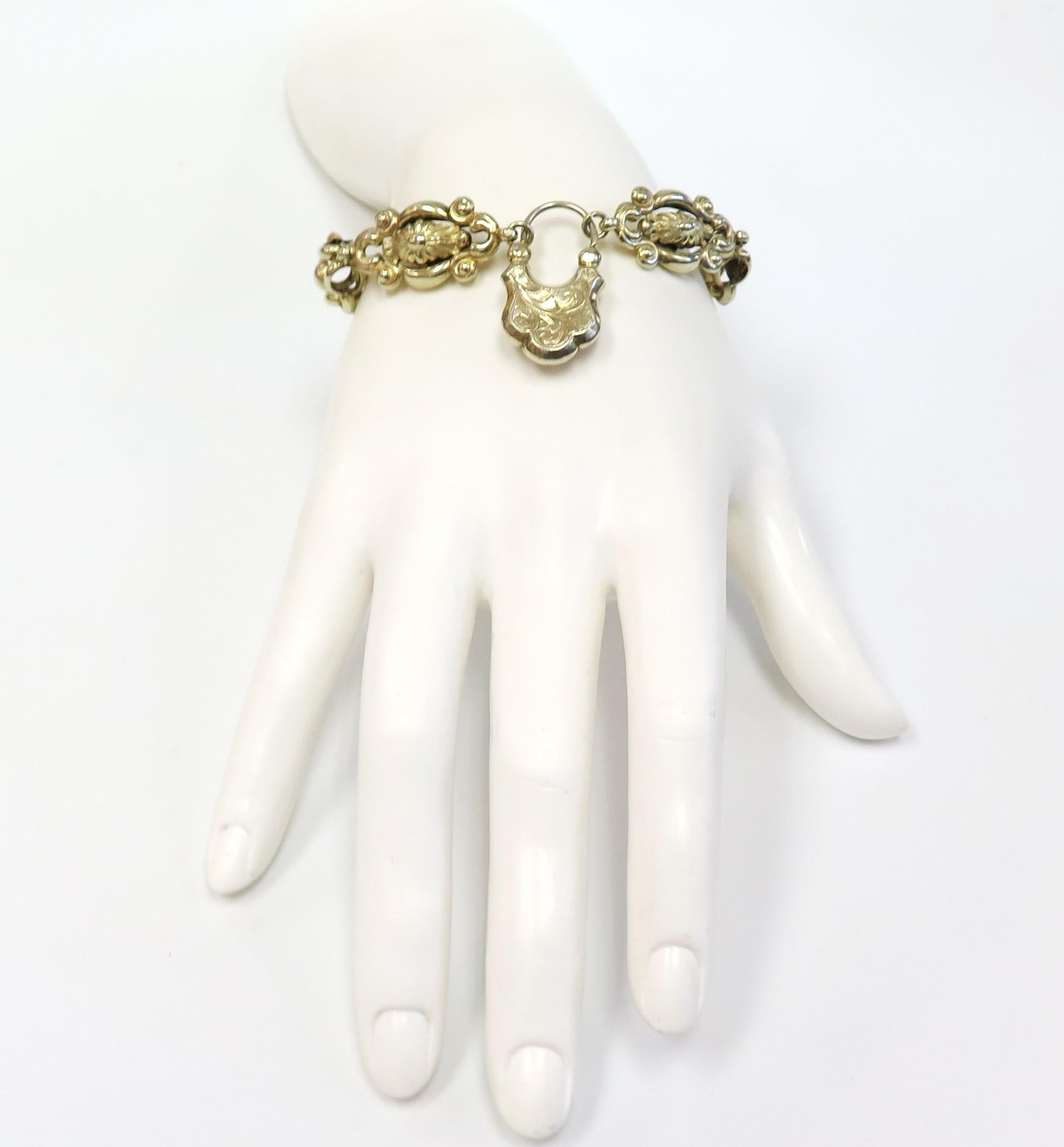 Antique Victorian Mourning Bracelet with Etched Padlock Clasp, 10 Karat For Sale 2