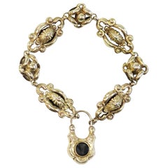 Antique Victorian Mourning Bracelet with Etched Padlock Clasp, 10 Karat