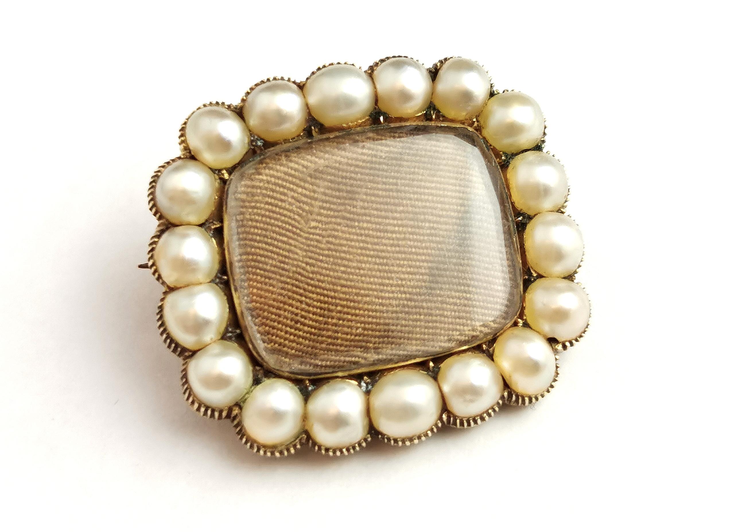 Antique Victorian Mourning Brooch, 9ct Gold Hairwork, Split Pearl For Sale 6