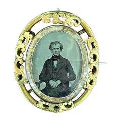 Antique Victorian Mourning Brooch with Original Portrait, 19th Century