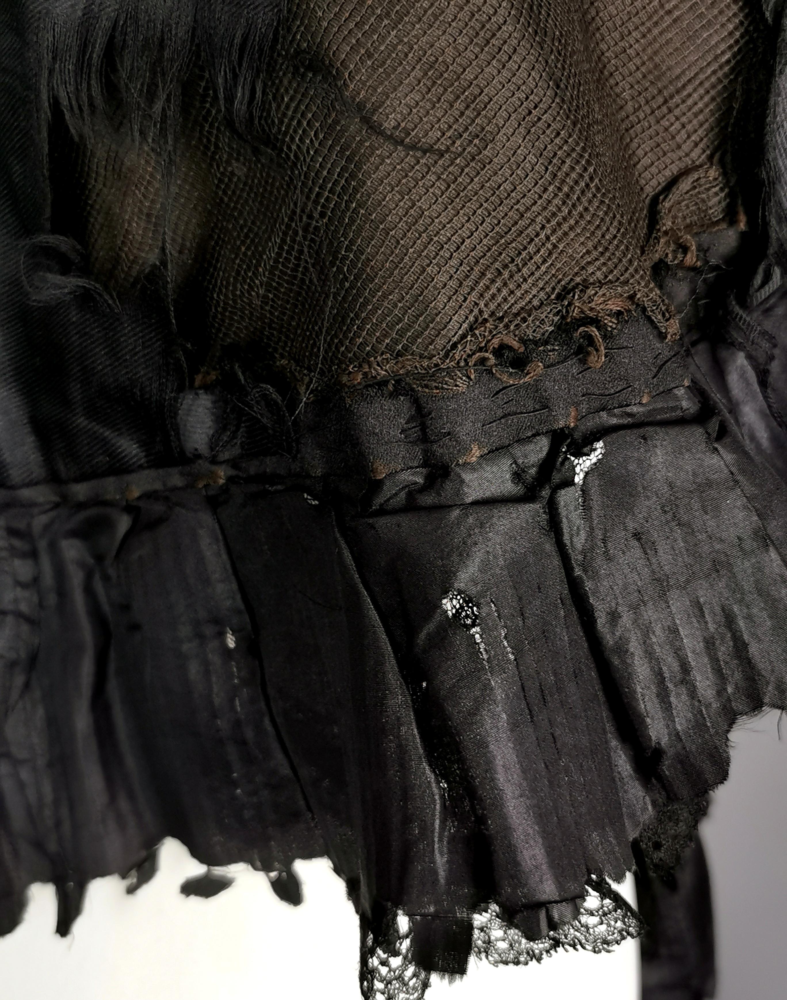 Antique Victorian mourning cape, French jet, taffeta, silk and lace 9