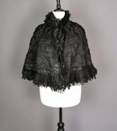 Antique Victorian mourning cape, French jet, taffeta, silk and lace