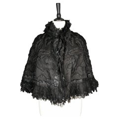 Antique Victorian mourning cape, French jet, taffeta, silk and lace 