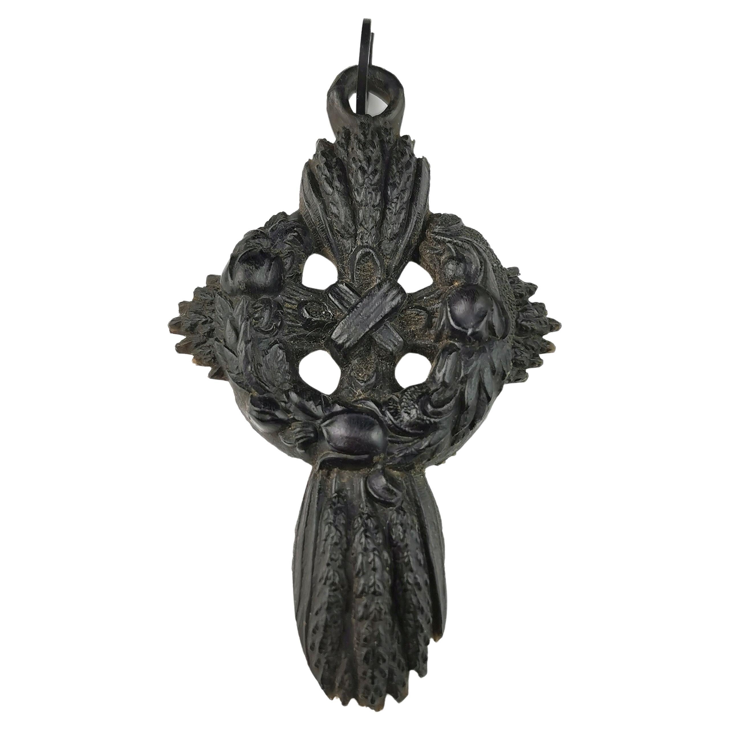 Antique Victorian mourning Cross pendant, Bog oak 