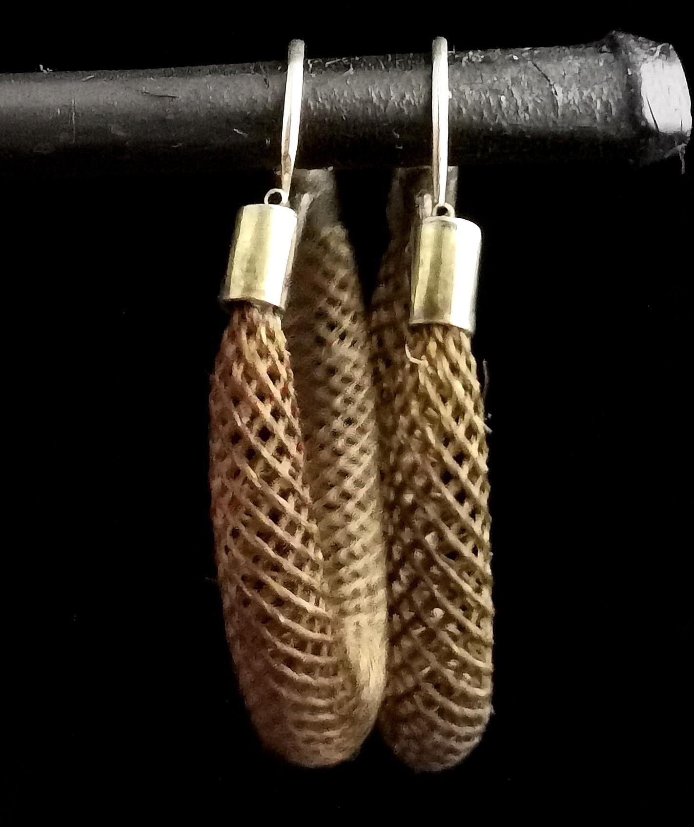 Women's Antique Victorian Mourning Earrings, Hairwork and 9k Gold