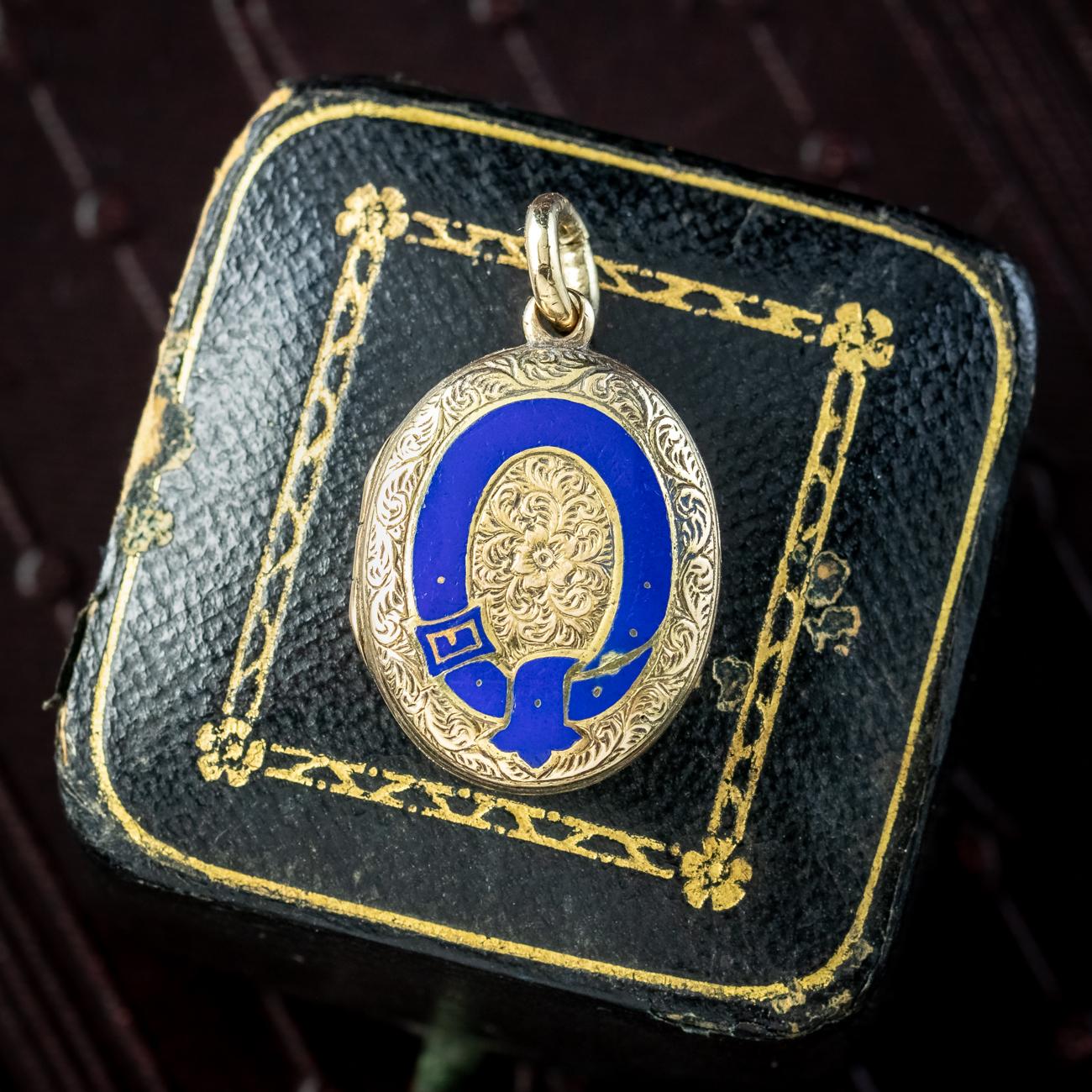 Antique Victorian Mourning Locket 9ct Gold Enamel Buckle For Sale 2