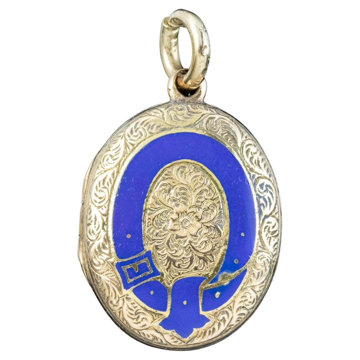 Antique Victorian Mourning Locket 9ct Gold Enamel Buckle For Sale