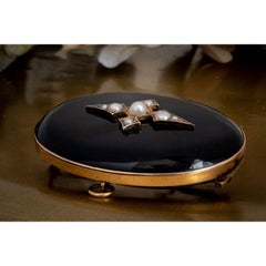 Antique Victorian Mourning Onyx Pearl Locket Pendant and Brooch