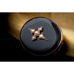 Antique Victorian Mourning Onyx Pearl Locket Pendant and Brooch, Hair Locket