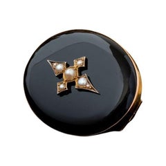 Antique Victorian Mourning Onyx Pearl Locket Pendant and Brooch