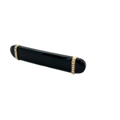 Antique Victorian Mourning Pin or Brooch With Onyx & Seed Pearls 14K Yellow Gold