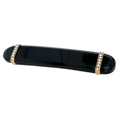 Antique Victorian Mourning Pin or Brooch With Onyx & Seed Pearls 14K Yellow Gold