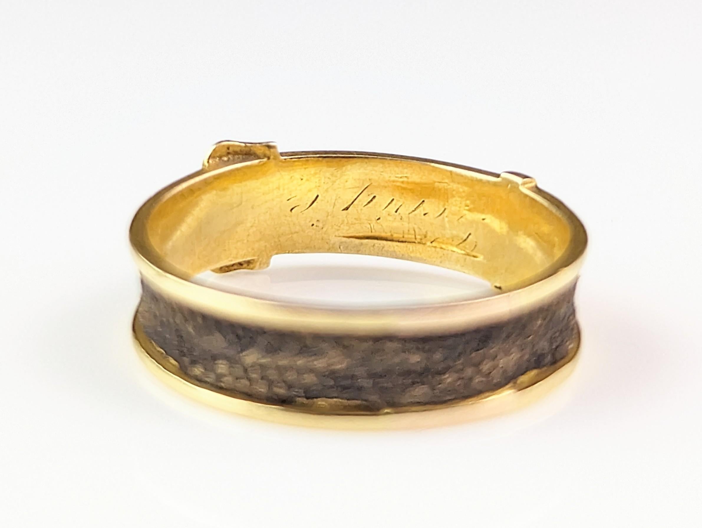 Antique Victorian Mourning ring, 18k gold and hairwork, Buckle design  For Sale 7