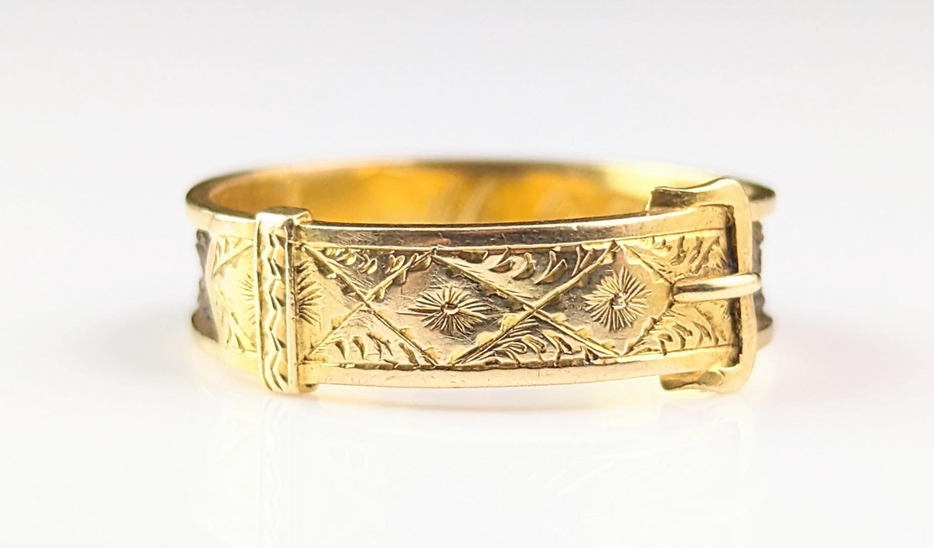 Antique Victorian Mourning ring, 18k gold and hairwork, Buckle design  For Sale 8