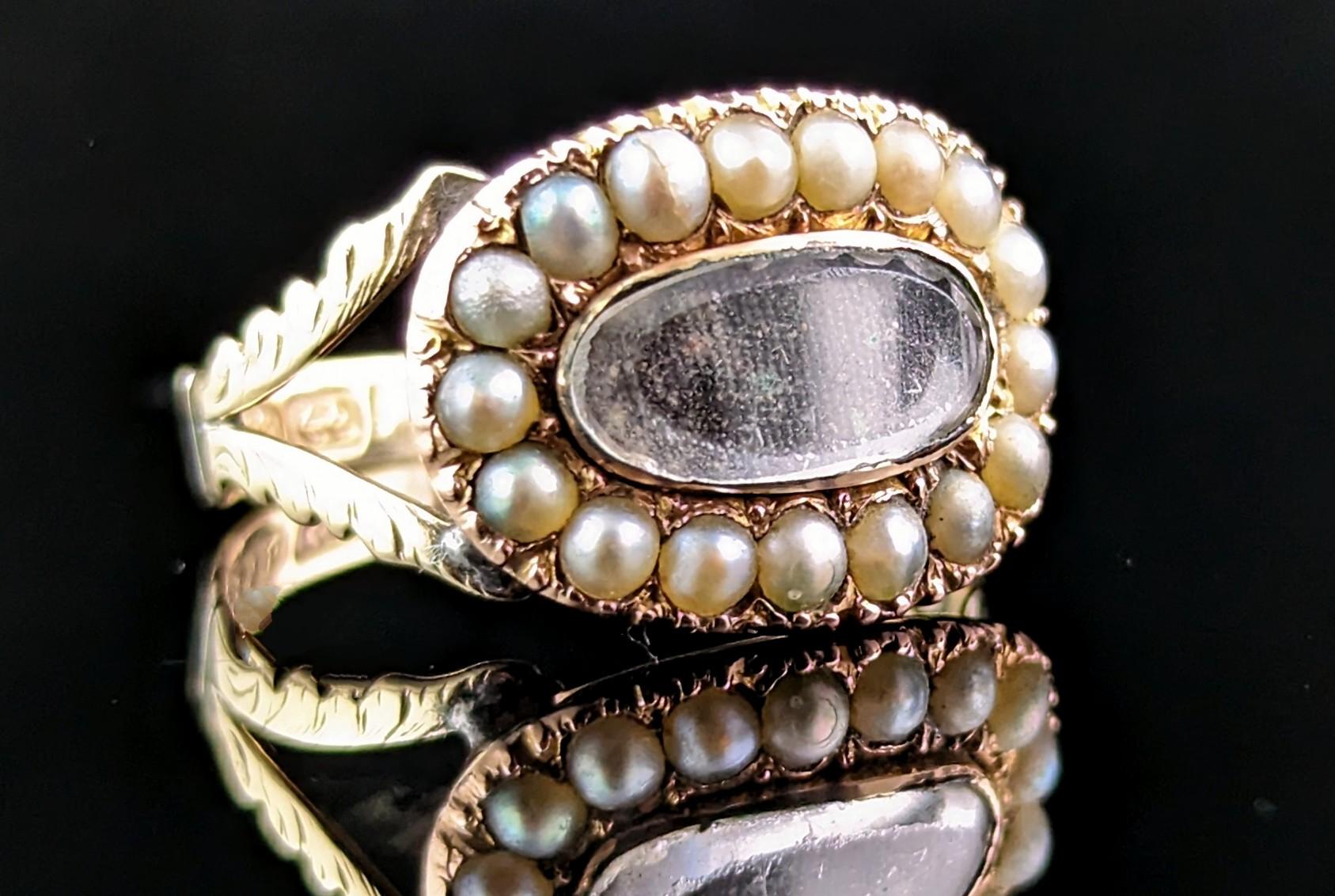 Antique Victorian Mourning Ring, 9k Gold, Split Pearl For Sale 7