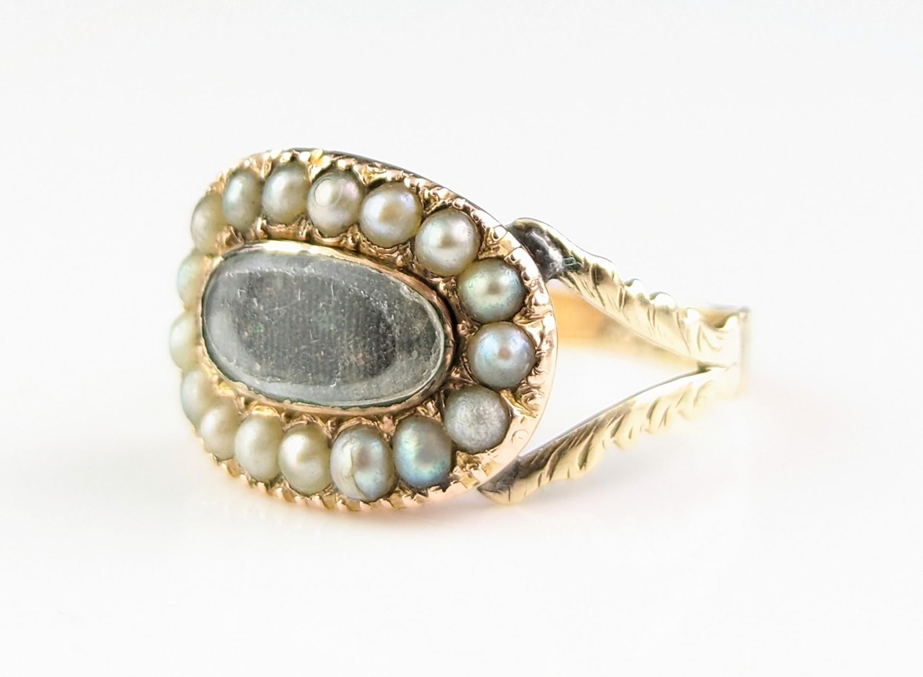 Antique Victorian Mourning Ring, 9k Gold, Split Pearl For Sale 9