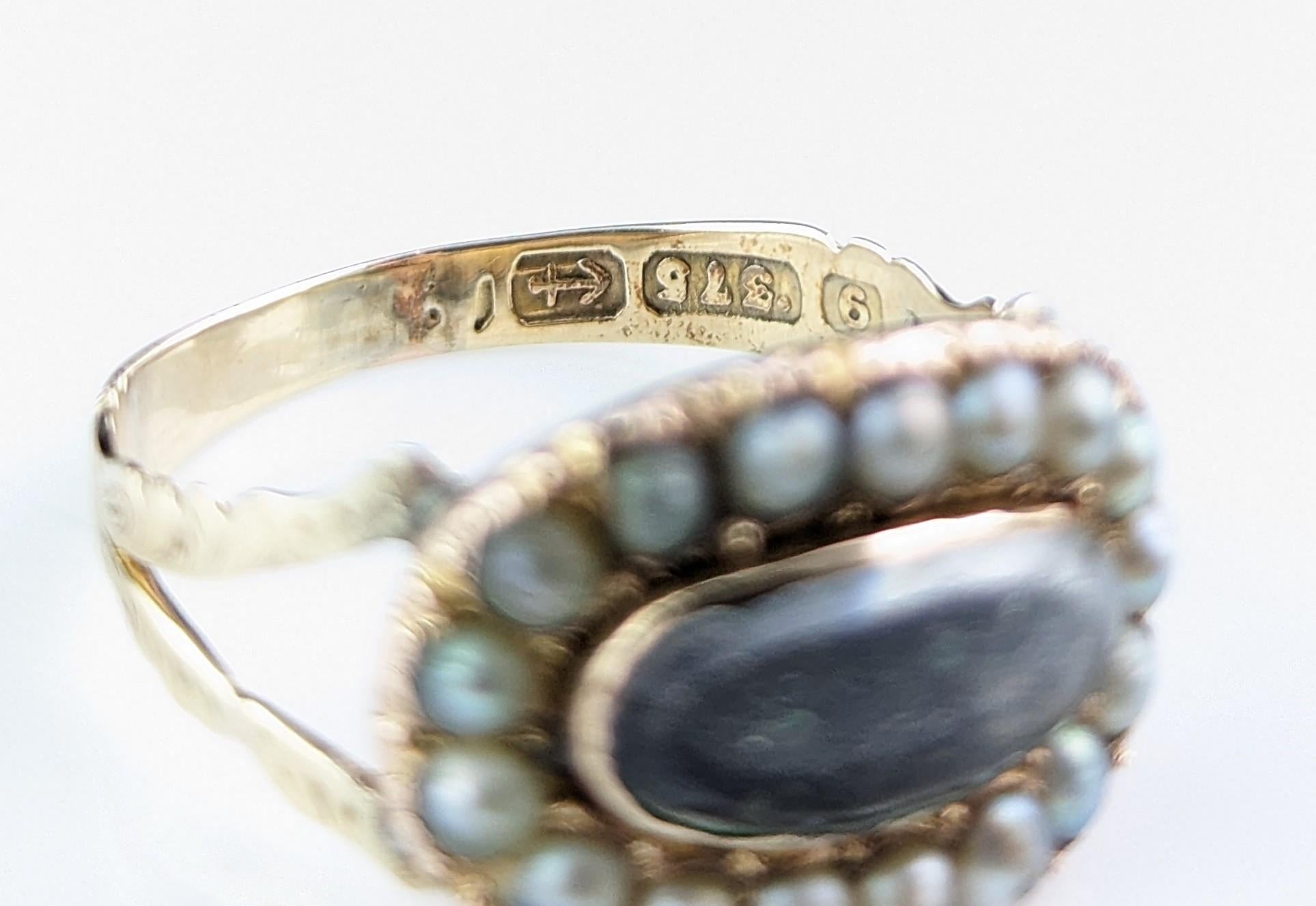 Antique Victorian Mourning Ring, 9k Gold, Split Pearl For Sale 10