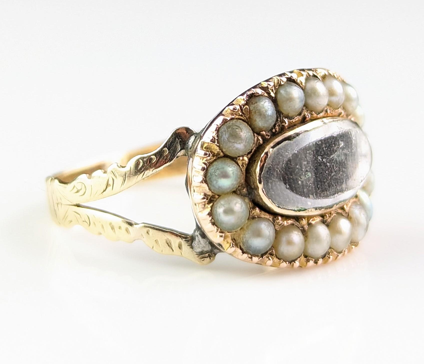 Antique Victorian Mourning Ring, 9k Gold, Split Pearl For Sale 11