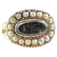 Antique Victorian Mourning Ring, 9k Gold, Split Pearl