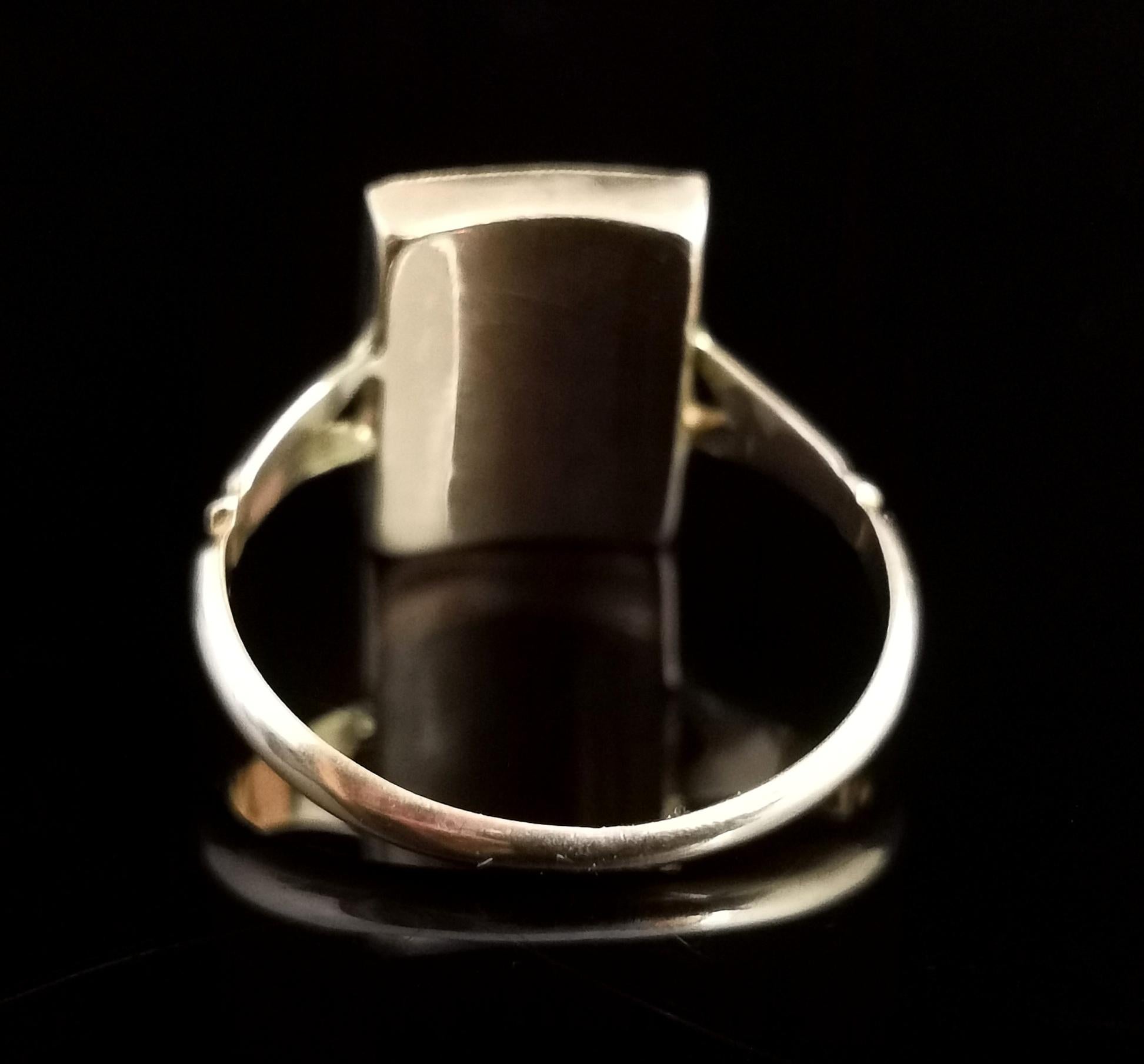 Antique Victorian Mourning Ring, Initial D, Onyx and Diamond, 9k Yellow Gold 2