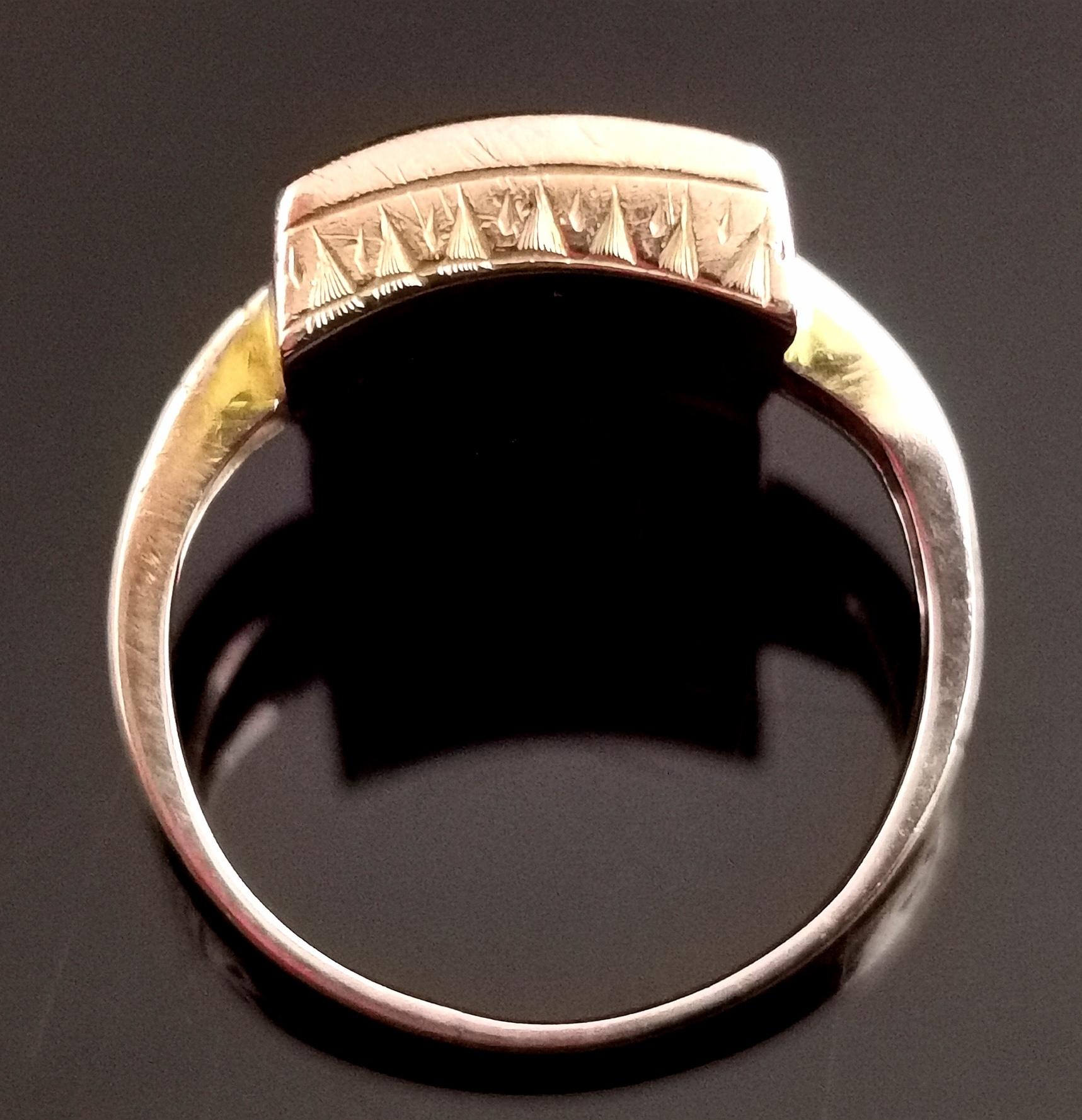 Antique Victorian Mourning Ring, Initial J, Onyx and 9kt Rose Gold 5