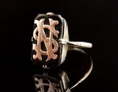 Antique Victorian Mourning Ring, Initial NS, Onyx and 9 Karat Yellow Gold