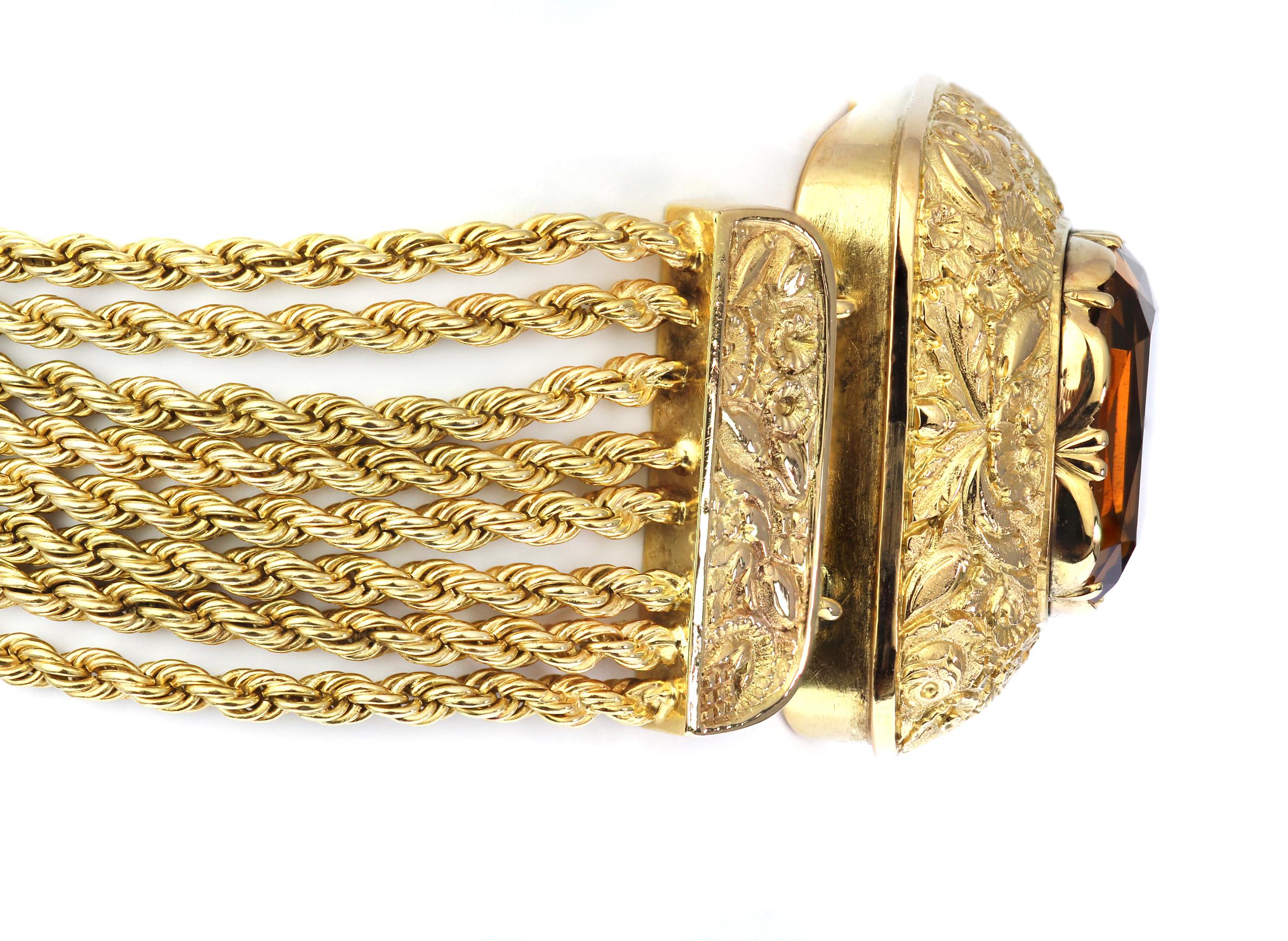 Citrin und 14/15 K Gelbgold Antikes mehrstrangiges Armband  Damen im Angebot