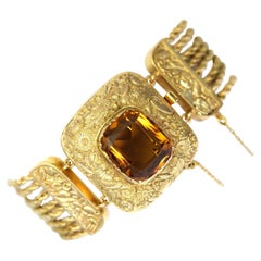 Citrine and 14/15 K Yellow Gold Antique Multistrand Bracelet 