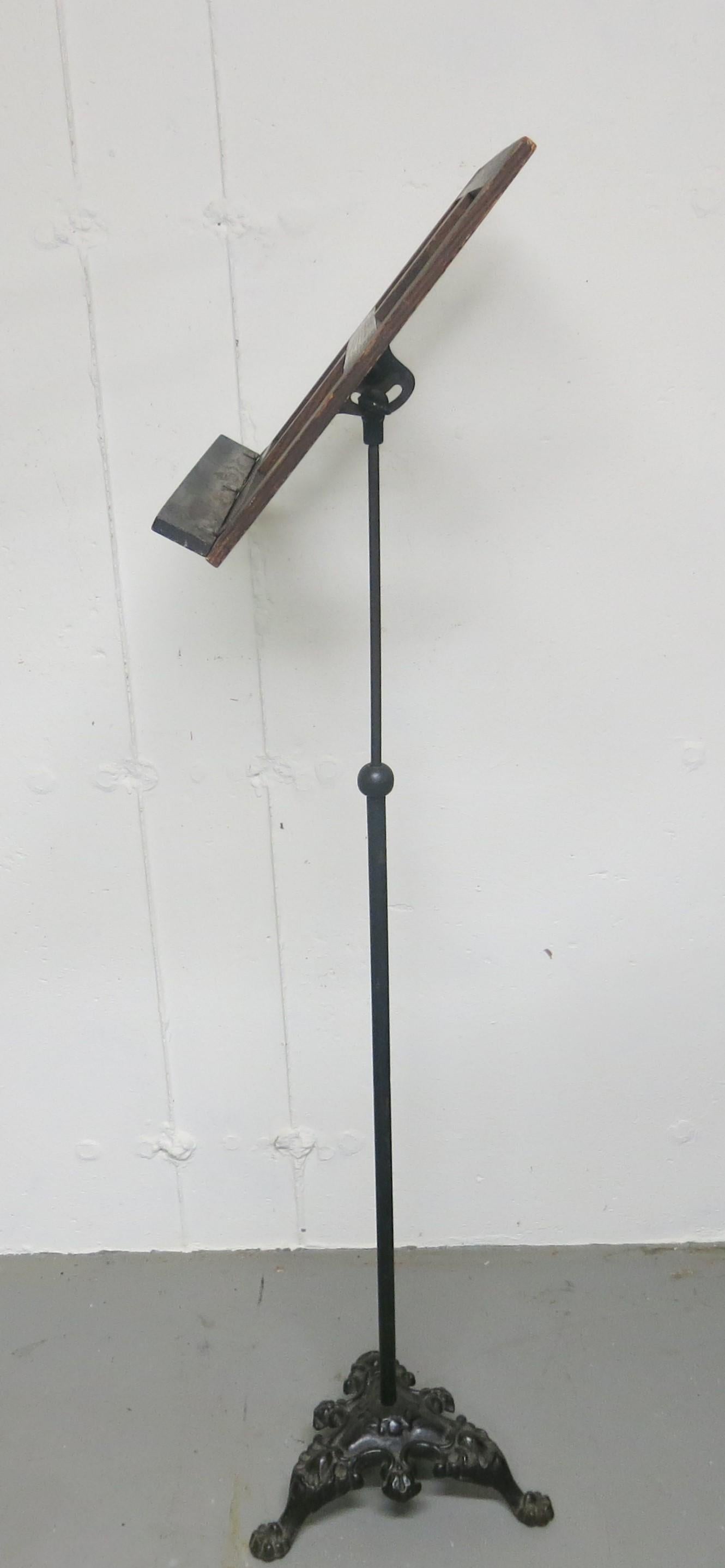American Antique Victorian Music Stand Oak and Iron For Sale