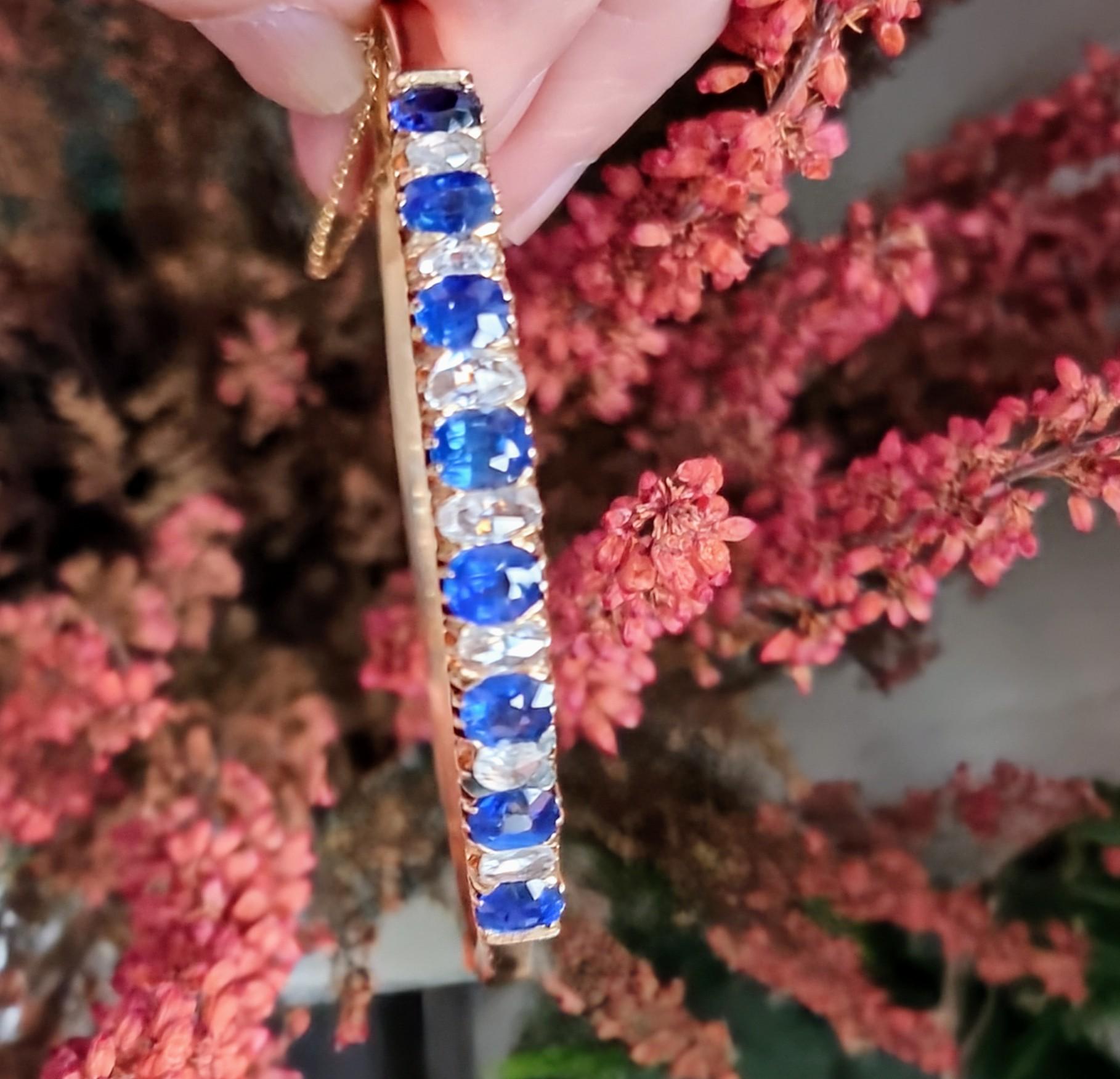 Antique Victorian Natural Blue Sapphire and Diamond Bracelet 19th Century For Sale 5