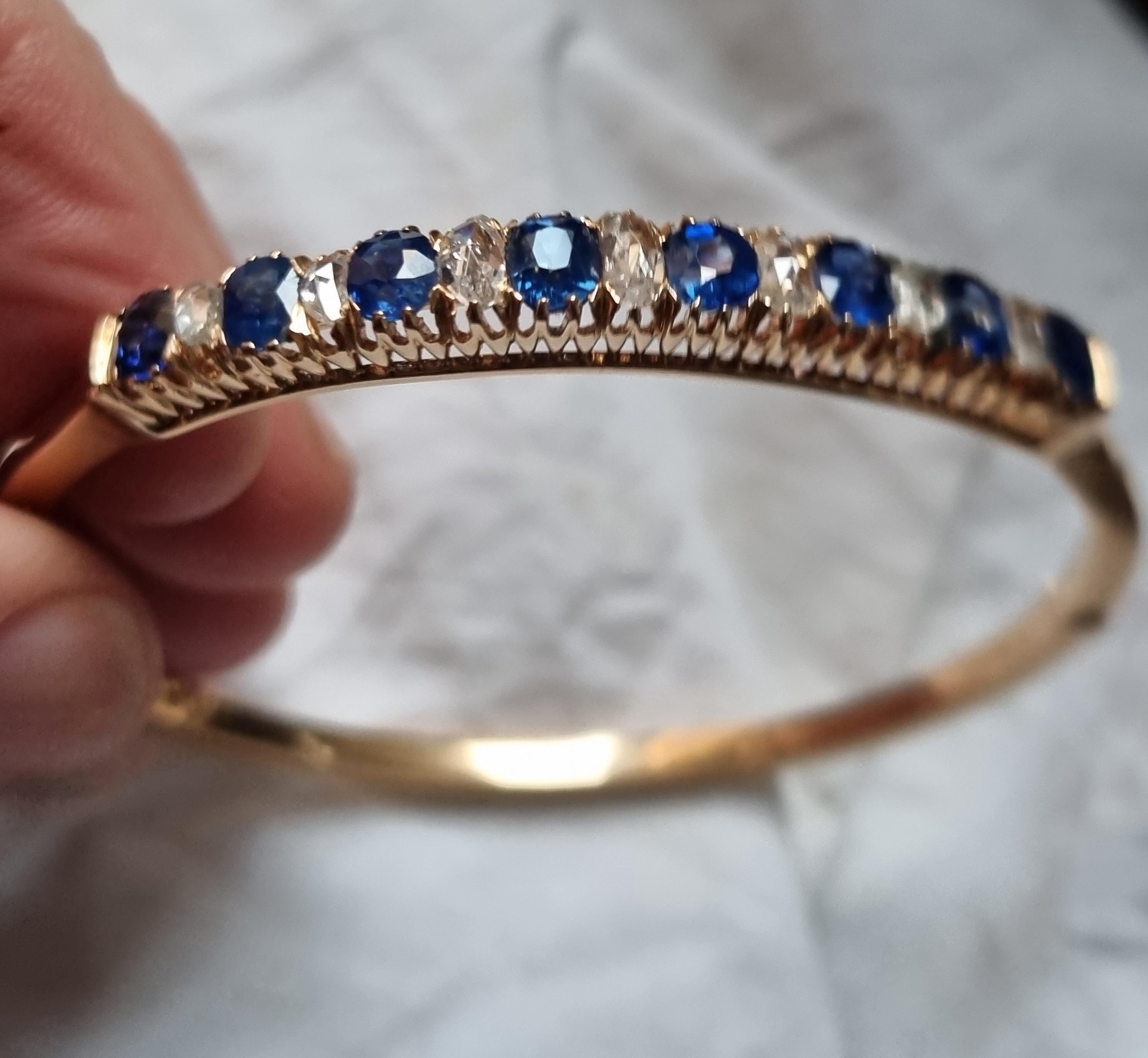 Antique Victorian Natural Blue Sapphire and Diamond Bracelet 19th Century For Sale 6